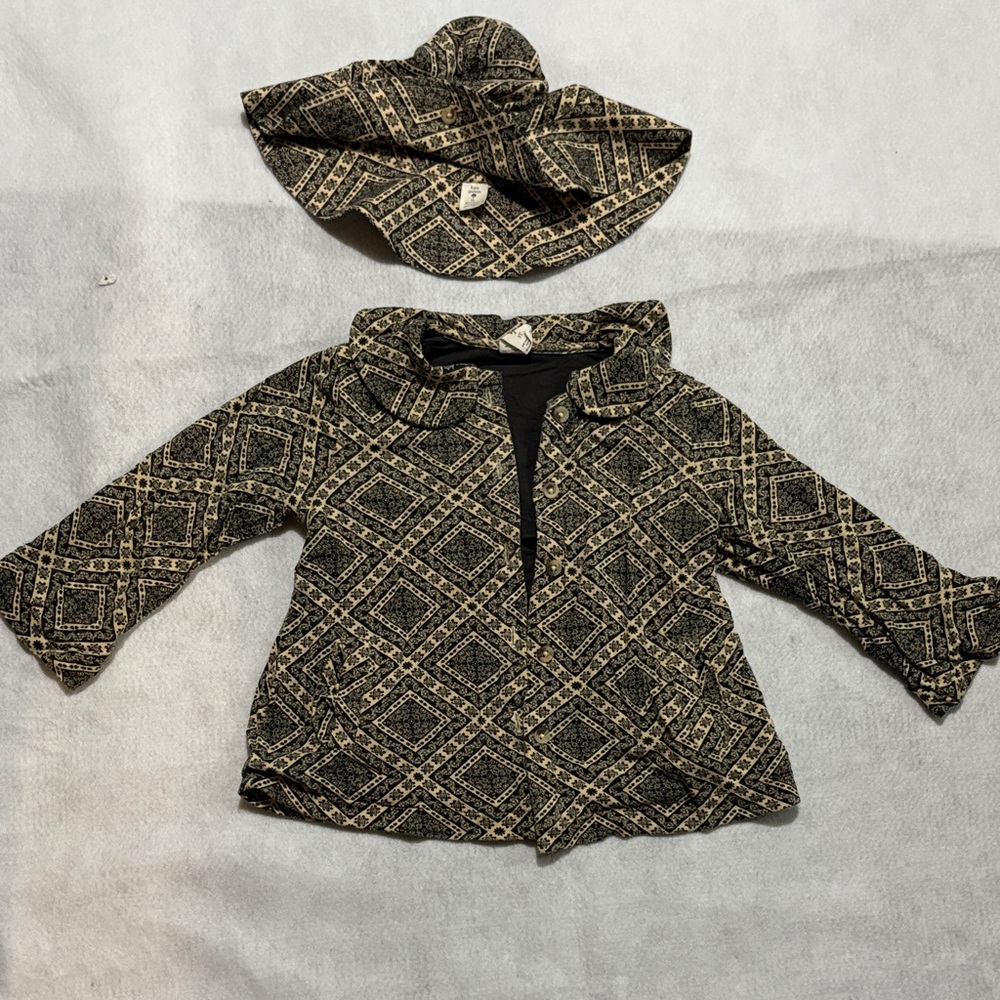 Kate Quinn Kids bamboo jacket and Hat in Black and Cream Pattern
